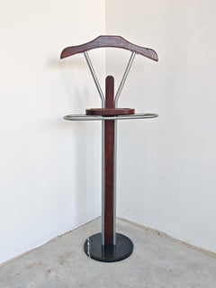 Vintage gentleman’s valet stand in wood and marble base, Italy 1980s