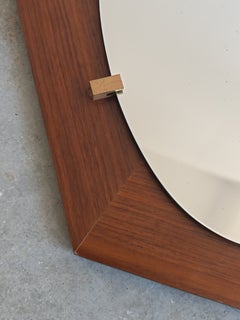 Mid Century Modern Octagonal Wall Mirror in teak and brass, Italy 1960s