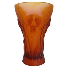Josef Inwald for Barolac Art Deco Amber Glass Iris Vase, Czechoslovakia 1930s