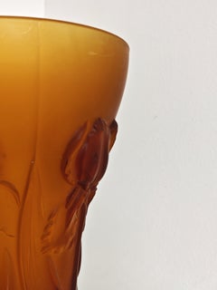 Josef Inwald for Barolac Art Deco Amber Glass Iris Vase, Czechoslovakia 1930s