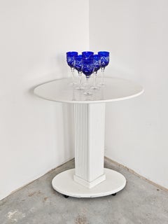 Set of Six Cobalt Blue Bohemian Cut Crystal Wine Glasses, Czechoslovakia 1970s