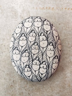 Set of 5 Hand-Decorated Scandinavian Stones with female nude motif, 1980/90s