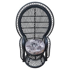 Vintage Black Peacock chair with a cushion, France 1980s