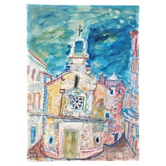 Expressive watercolor painting "View of the Old Town Split", Yugoslavia 1960s