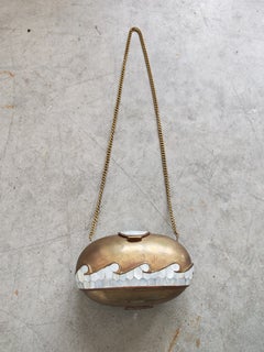 Art Deco Brass and Mother-of-Pearl Evening Purse, France 1930s