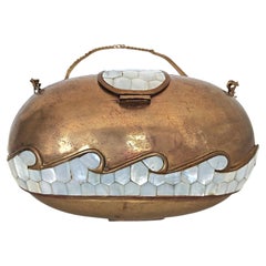 Art Deco Brass and Mother-of-Pearl Evening Purse, France 1930s