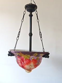 Art Nouveau Floral Glass Chandelier with Lion Heads, Austria 1900s