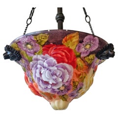 Art Nouveau Floral Glass Chandelier with Lion Heads, Austria 1900s