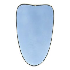 Mid Century Modern Brass framed wall mirror with beautiful shape, Italy 1950s