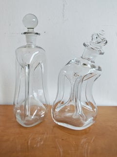 Paire de carafes sculpturales en verre de Holmegaard, Danemark, années 1960