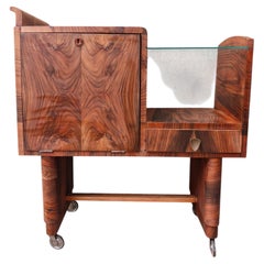 Art Deco Bar Trolley in rich walnut veneer, Italy 1930s