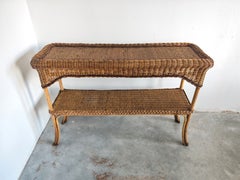 Mid Century Modern Wicker and Bamboo Console Table, France 1970s