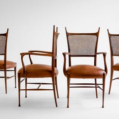 Set di otto sedie da pranzo scandinave con schienale in vimini, anni ’60