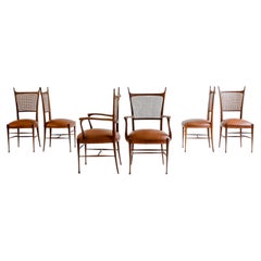 Set di otto sedie da pranzo scandinave con schienale in vimini, anni ’60