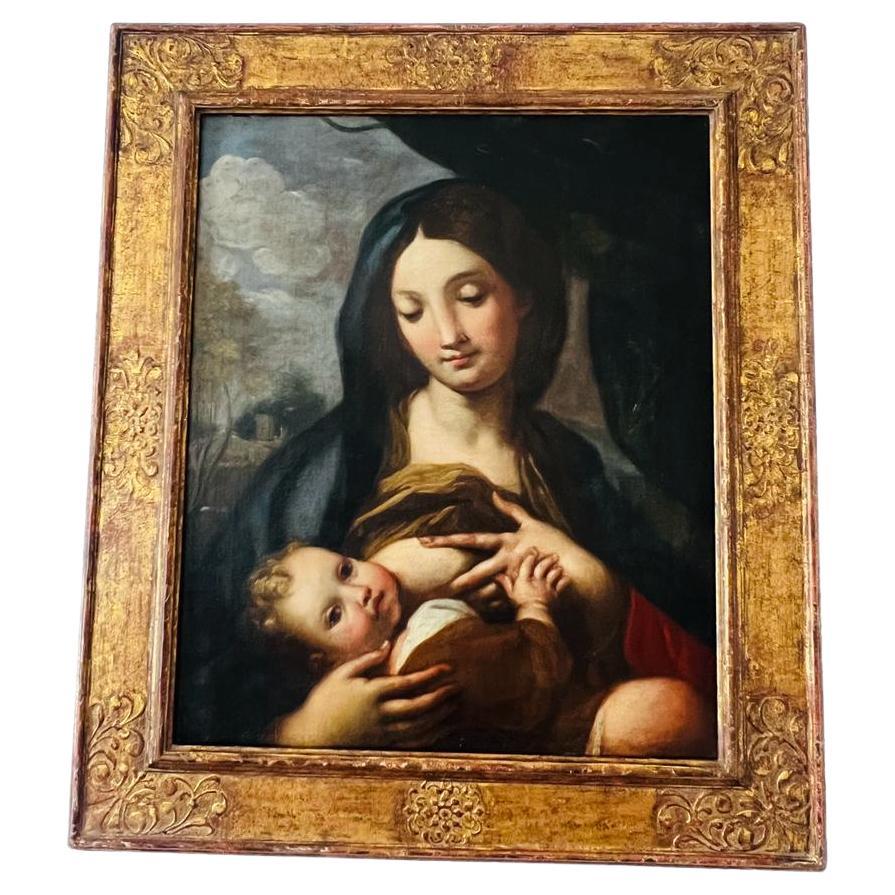 Antike Madonna mit Kind Carlo Maratta, „Schule“, Öl auf Leinwand, 17. Jahrhundert