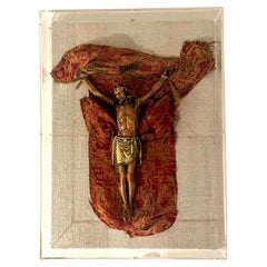 Antique 16th Century Florentine carved Jesus Christ with Shroud in Glas Display