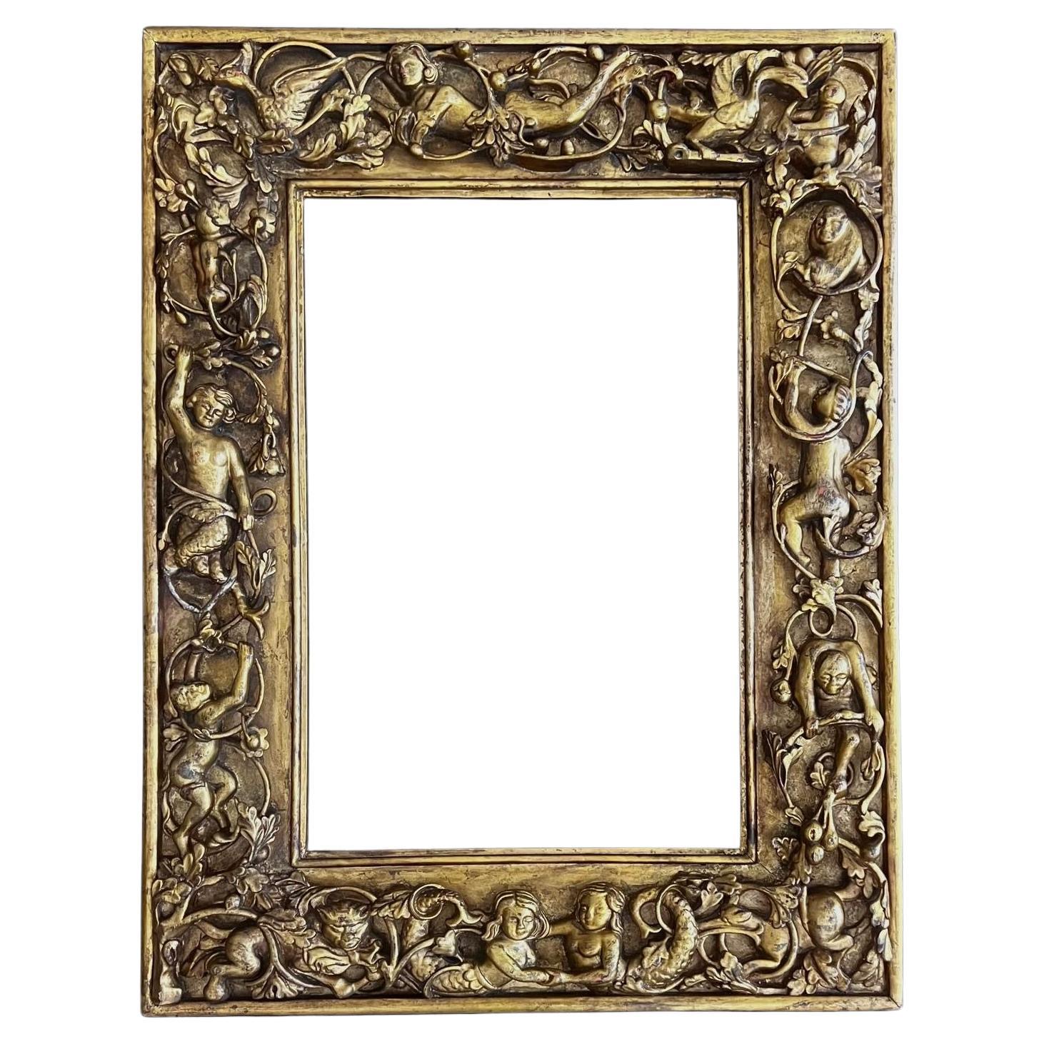 Antique Florentine Hand Carved Frame with Allegorical Mythological Carvings For Sale
