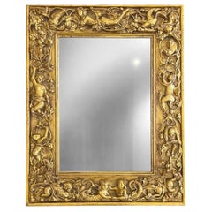 Antique Florentine Hand Carved Frame with Allegorical Mythological Carvings