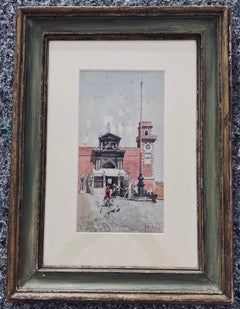 Emanuele Brugnoli, « L'Arsenal de Venise », aquarelle dans un cadre vénitien du XVIIIe siècle