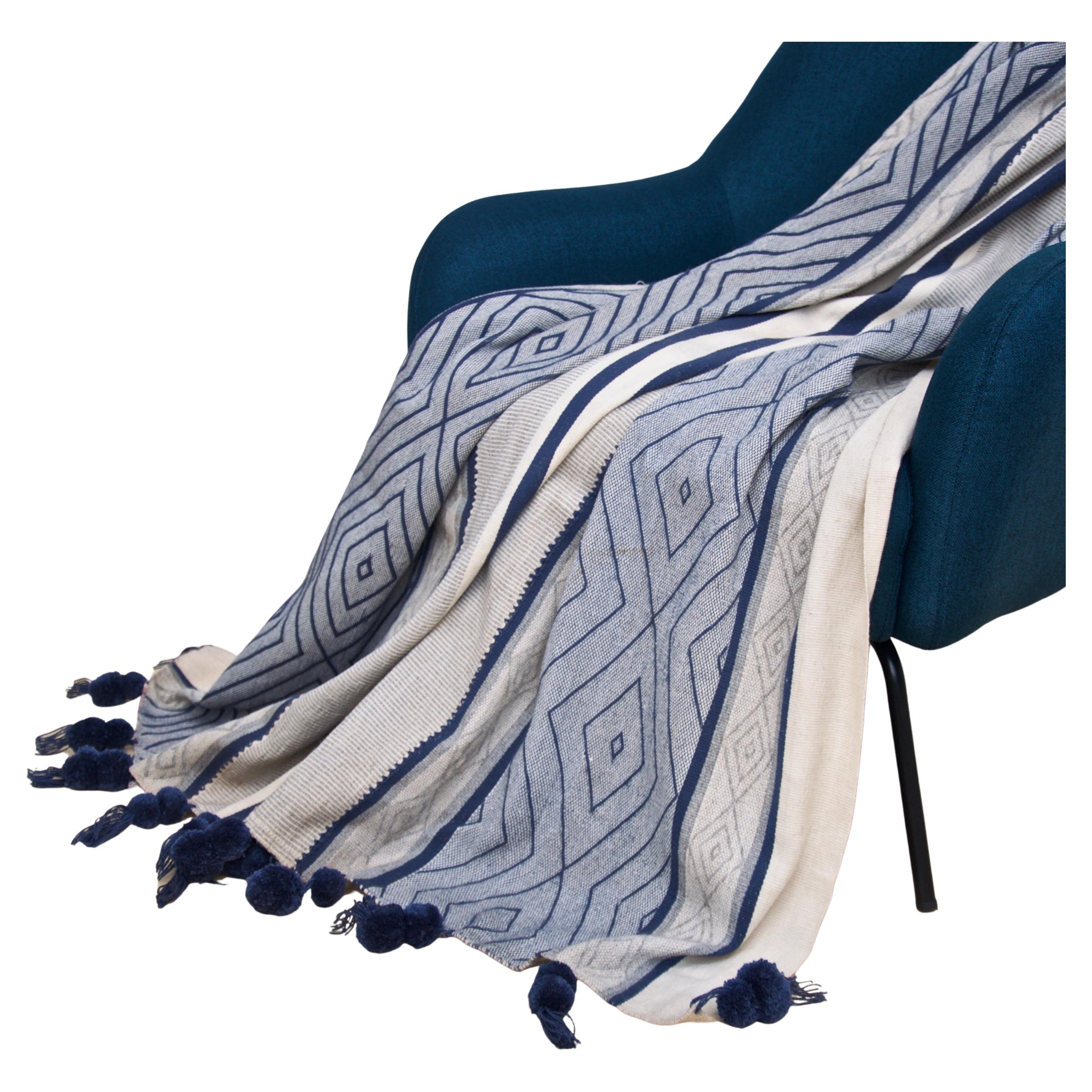 Handwoven Blue Alpaca Wool Throw Blanket by Frida & Blu  For Sale