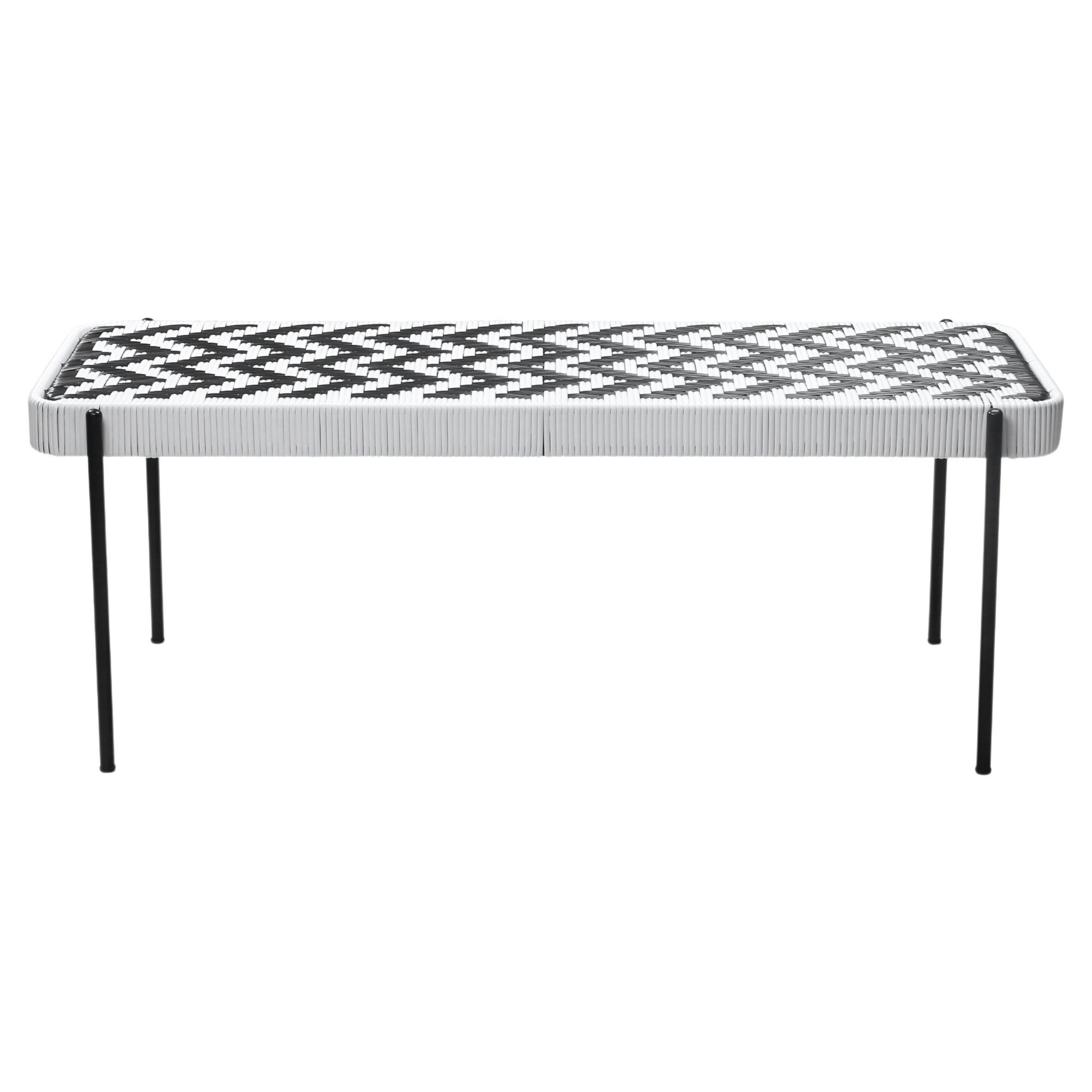 Indoor Outdoor, Monochrome Bench Seat by Frida & Blu, Handwoven For Sale