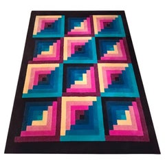 Magnifique tapis géométrique italien en laine Missoni pour T&J Vestor, années 1980