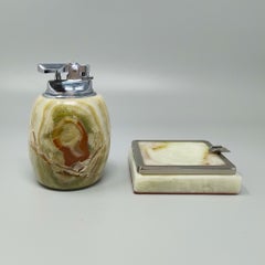 1960s Mid-Century Modern Italian Onyx Smoking Set with Table Lighter & Ashtray