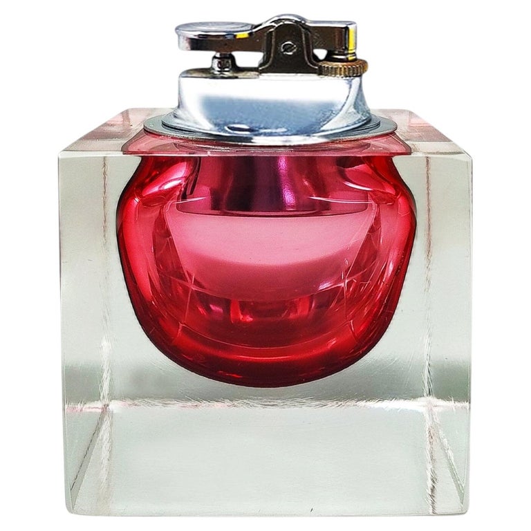 1960s Stunning Blue Table Lighter in Murano Sommerso Glass By Flavio Poli