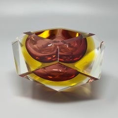 Flavio Poli Murano Glas Aschenbecher, Rot & Gelb, 1960er Jahre Italien