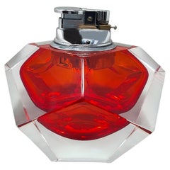 1960s Stunning Red Table Lighter in Murano Sommerso Glass By Flavio Poli