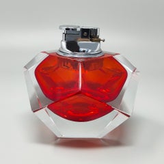 1960s Stunning Red Table Lighter in Murano Sommerso Glass By Flavio Poli