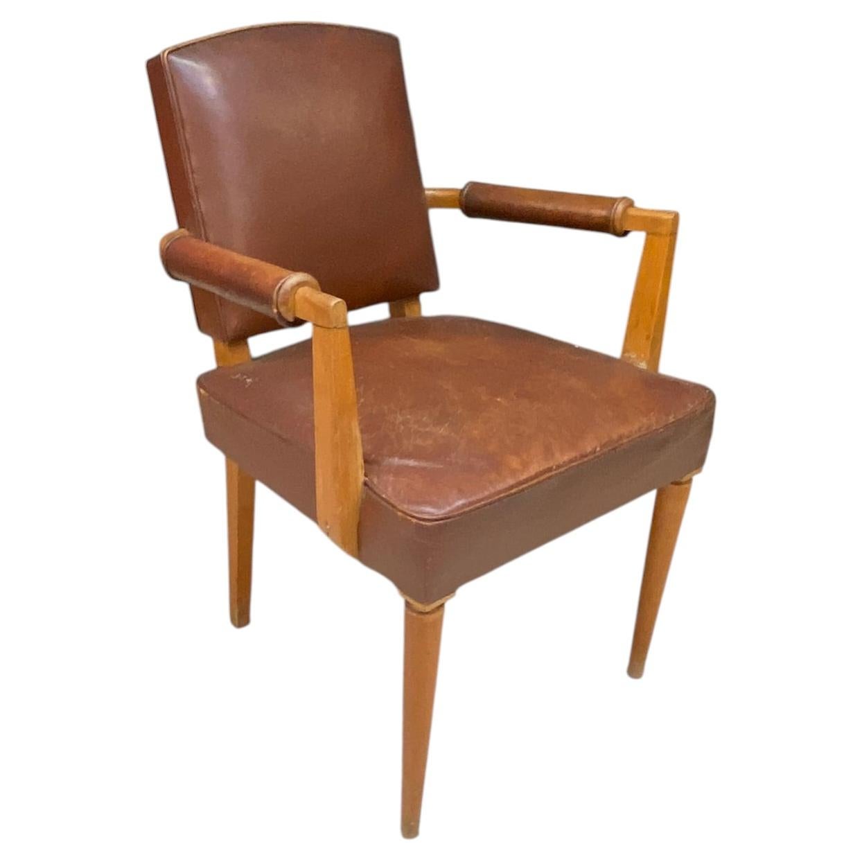 art deco armchair covered in leather, circa 1930