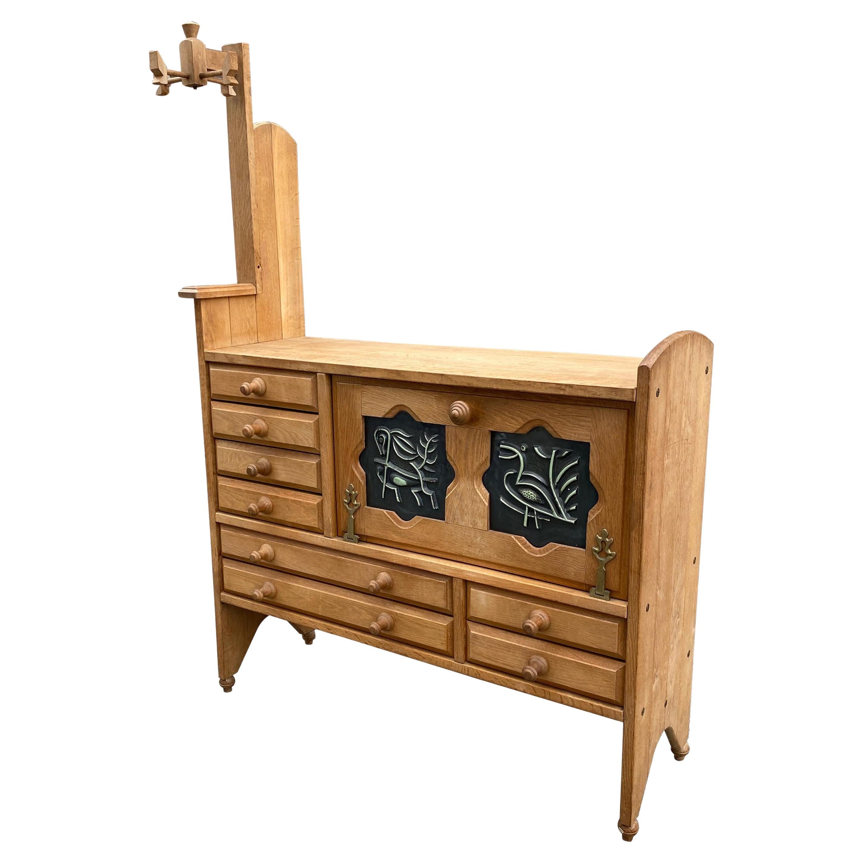 Guillerme and Chambron, Oak Buffet and Ceramic Tiles by Boleslav Danikowski For Sale