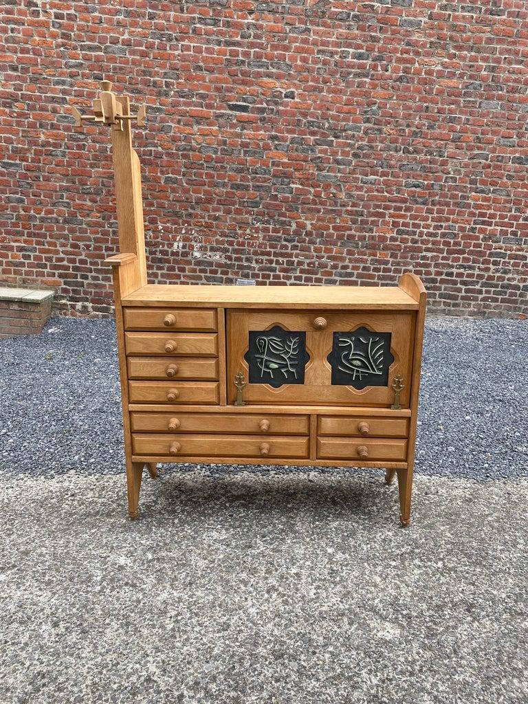 French Guillerme and Chambron, Oak Buffet and Ceramic Tiles by Boleslav Danikowski For Sale