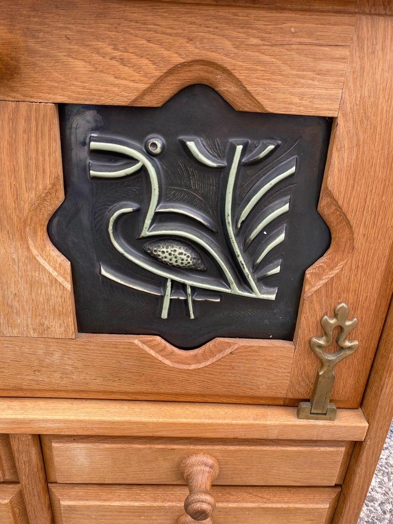Guillerme and Chambron, Oak Buffet and Ceramic Tiles by Boleslav Danikowski For Sale 1