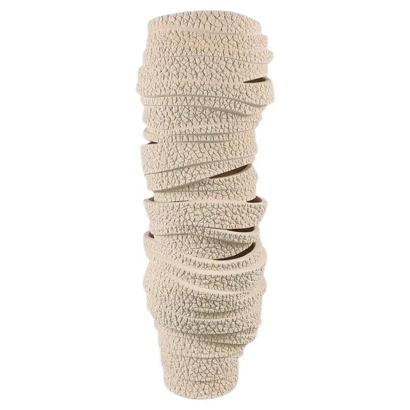 Gilles CAFFIER (1963) large tubular vase in textured ceramic, signed and dated For Sale