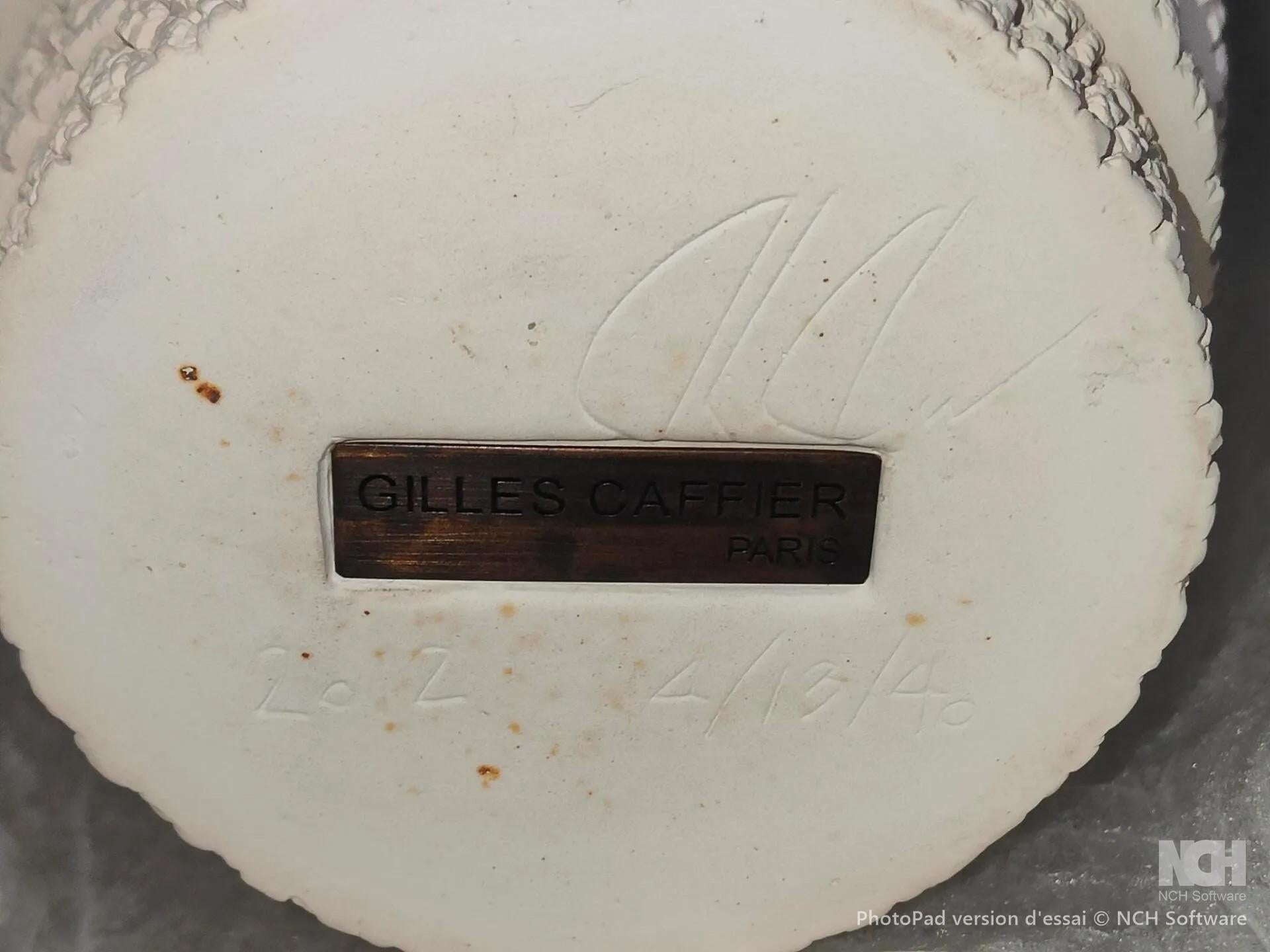 Contemporary Gilles CAFFIER (1963) large tubular vase in textured ceramic, signed and dated For Sale