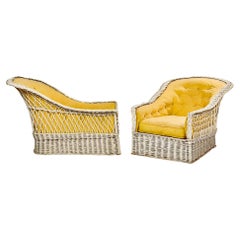 "Galerie Maison et Jardin" original pair of lacquered wicker daybeds circa 1950/