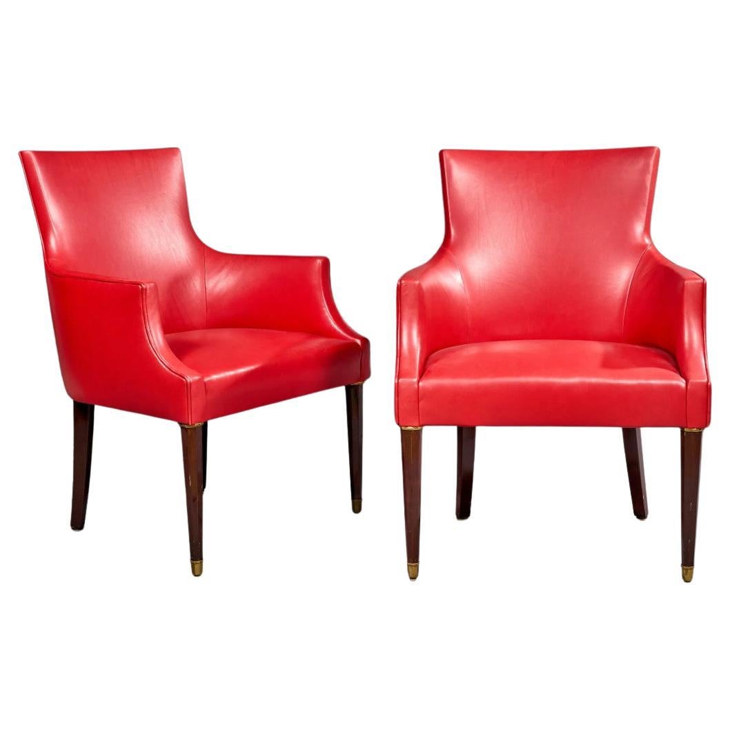 Pair of Art Deco armchairs upholstered in red leather, circa 1930/1940