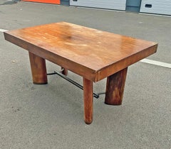 modernist Art Deco desk or table in walnut, metal spacer and shoe, circa 1930  v