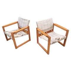 Three Armchairs in Pine and Leather, circa 1970