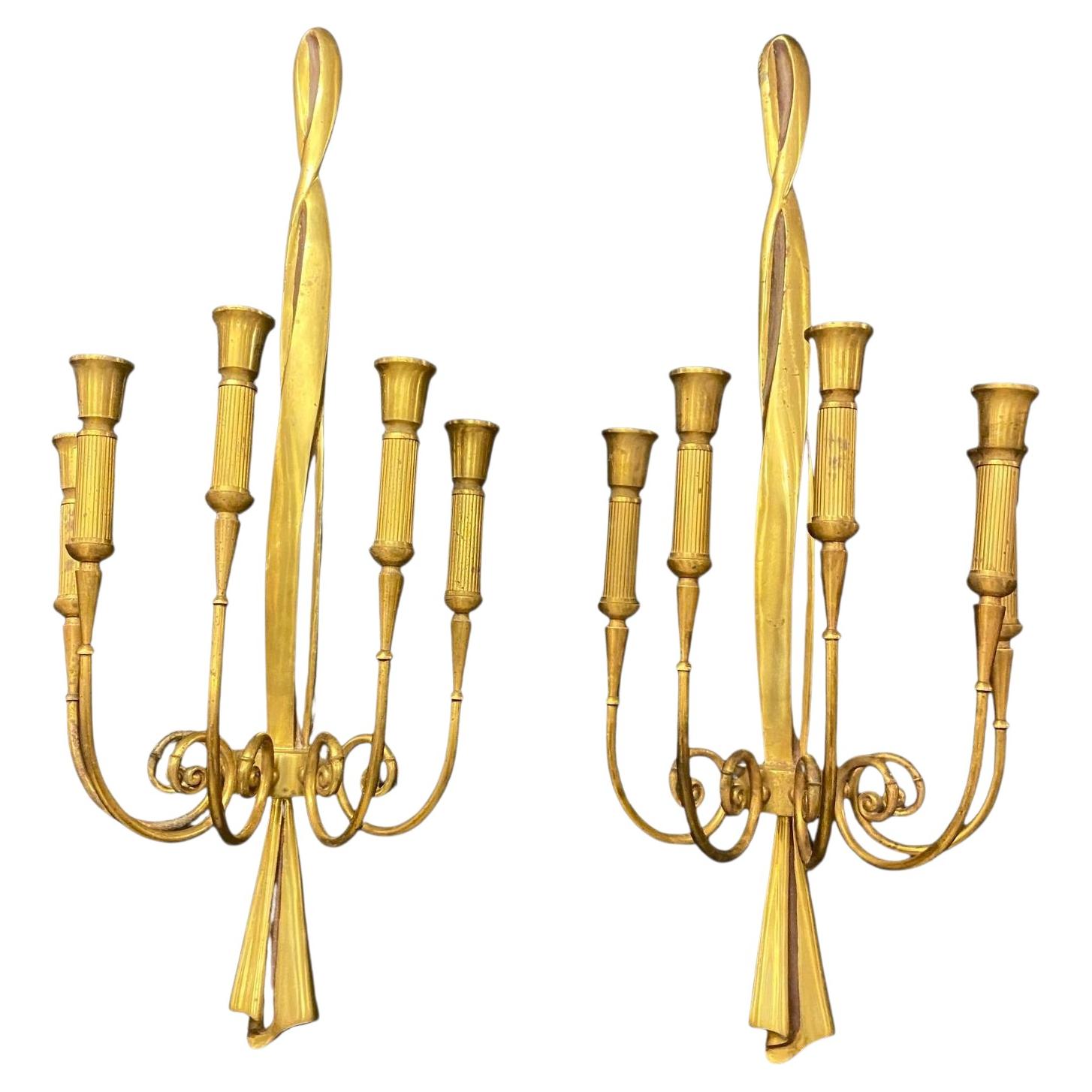 Pair of large bronze sconces attributed to Riccardo Scarpa, circa 1960. For Sale