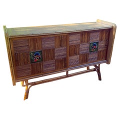 Adrien Audoux e Frida Minet, credenza in bambù e ceramica, intorno al 1960/1970