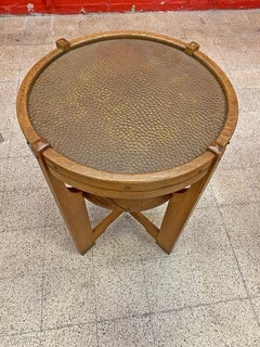 Serrurier Bovy (in the style of) Art Nouveau Gueridon, in Oak and Brass