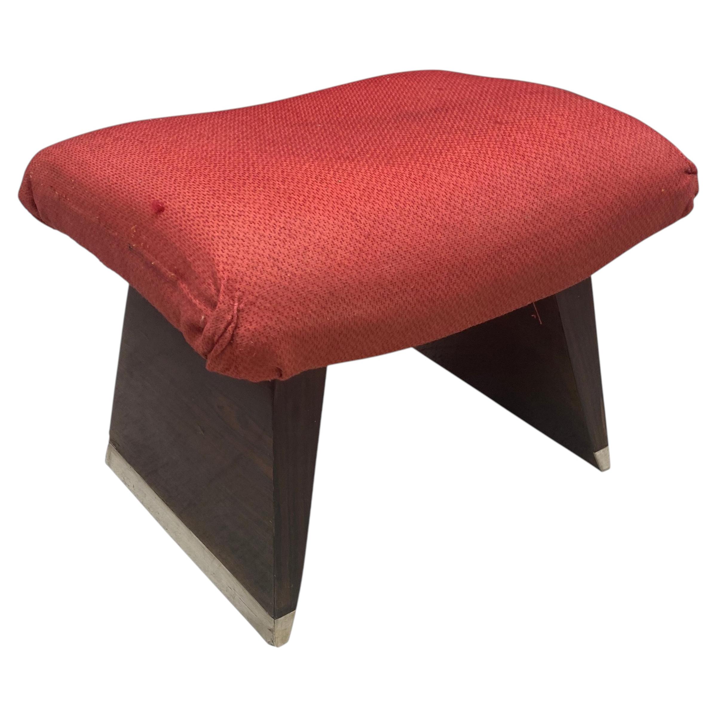 Art Deco stool in walnut veneer, bakelite plinth, circa 1930 Patina and fabric t For Sale