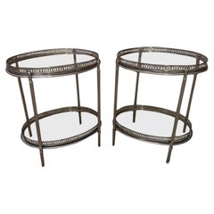 Maison Baguès, elegant pair of side tables in silver metal circa 1960.