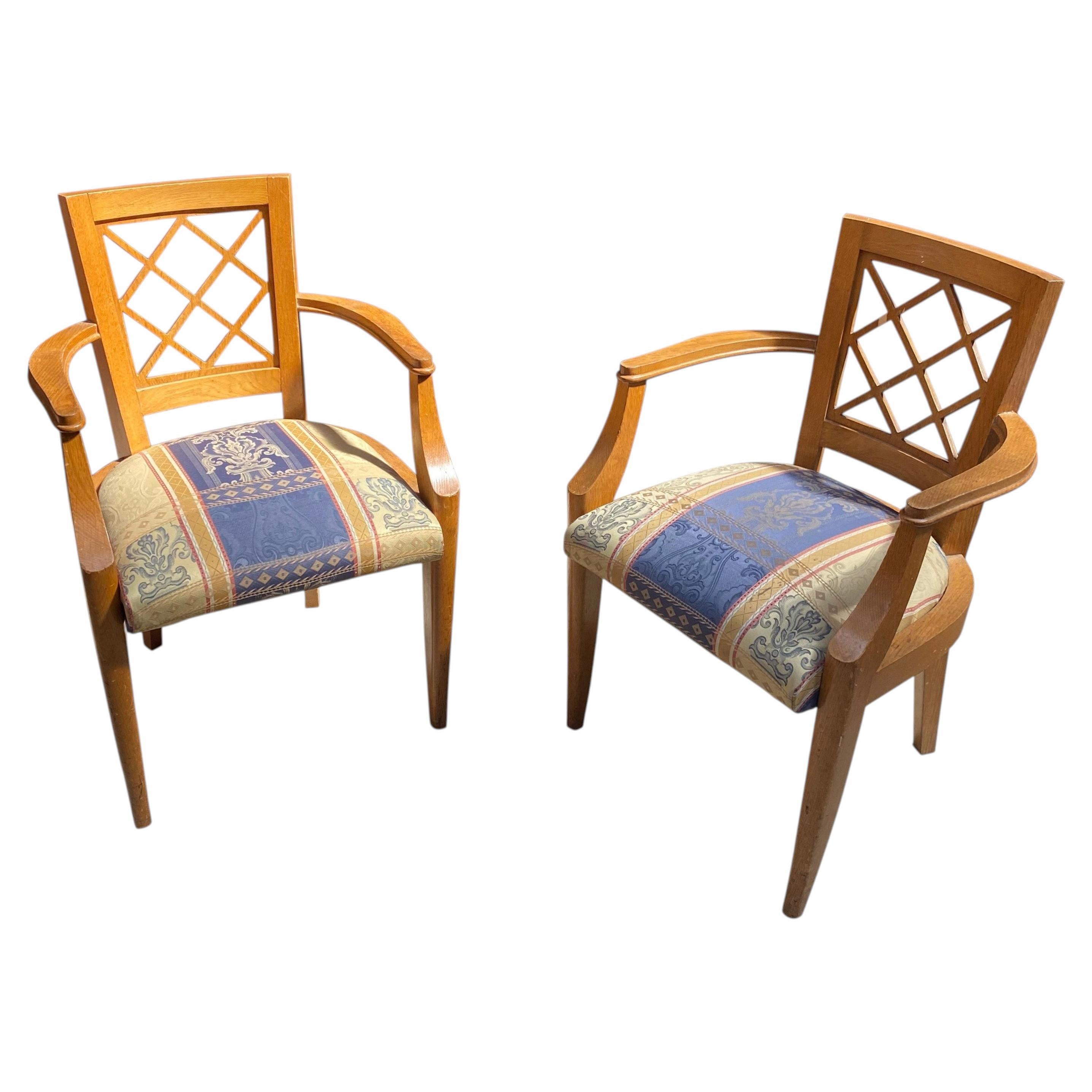 2 Art Deco 1940 oak armchairs in the style of Jacques Adnet. For Sale