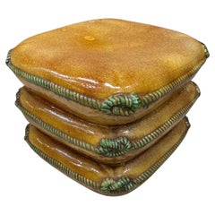 Enamelled Terracotta Stool with Cushions Decoration, circa 1970