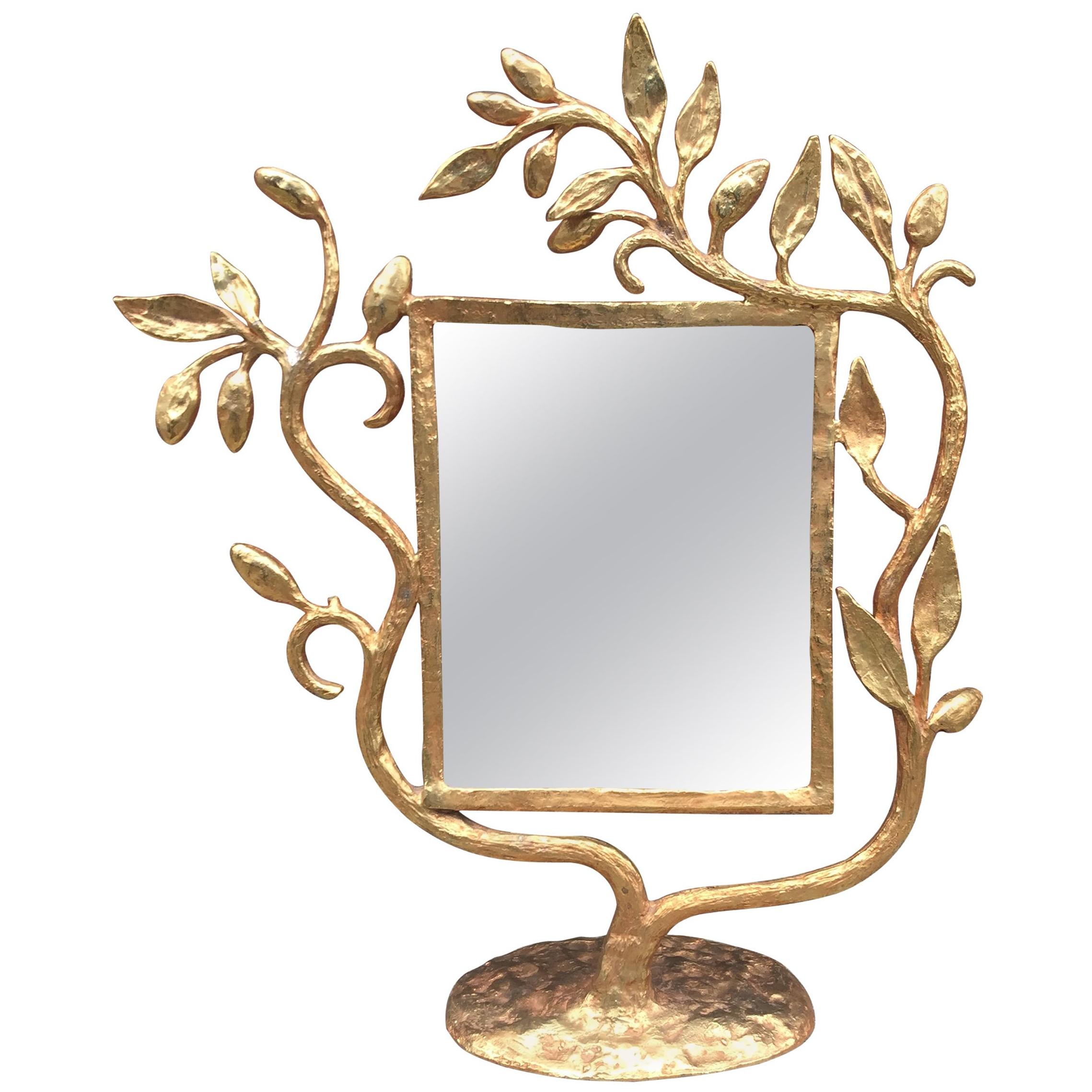 Odyssée Paris, gilt metal sculpture mirror, circa 1980, signed. For Sale