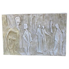 Roger Desserprit (1923-1985) Personaggi, 1964 Bassorilievo in cemento. Monogramma